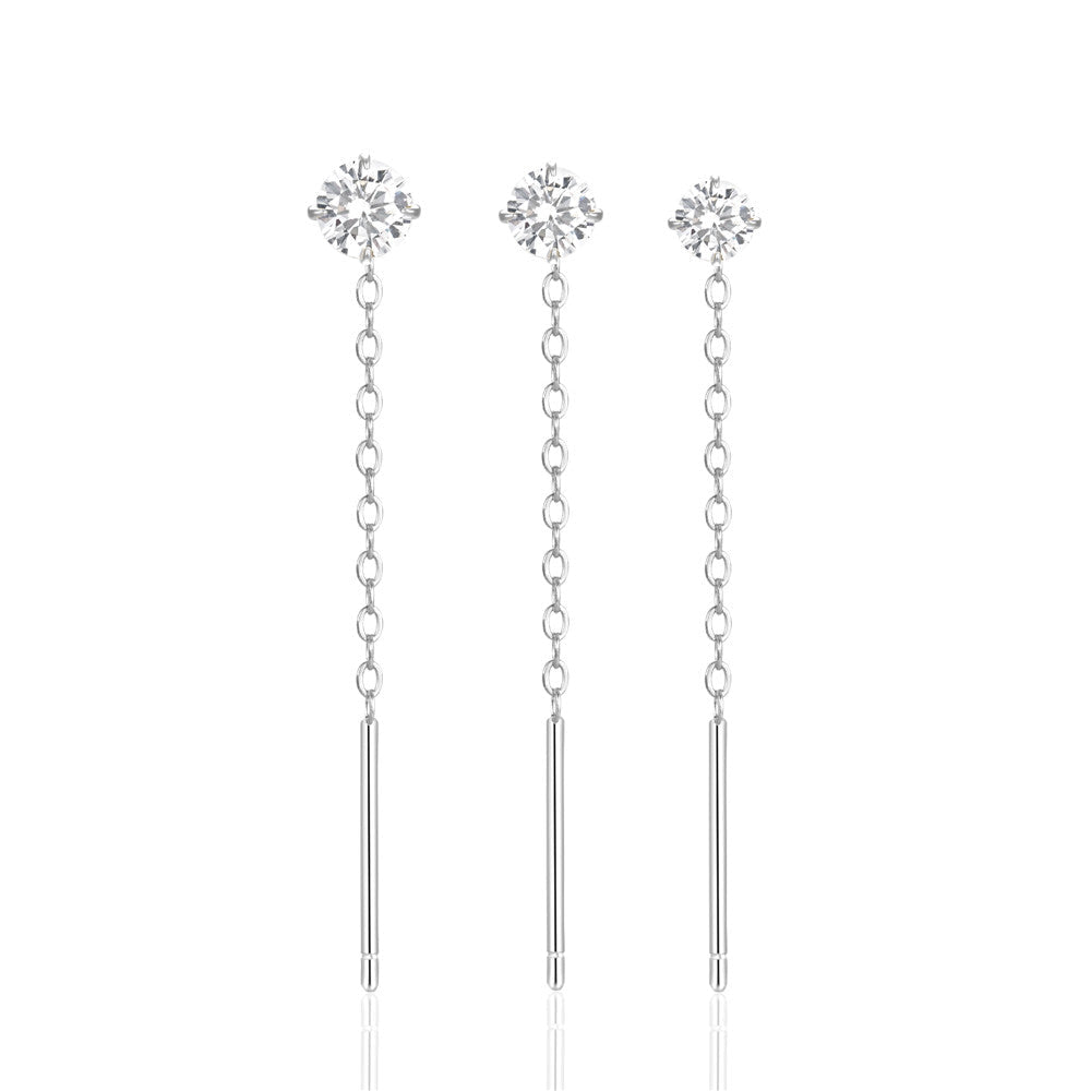 2/3/4mm Zircon Long Chain Tassel Earrings Set for Women 925 Sterling Silver 3PCS piercing Jewelry