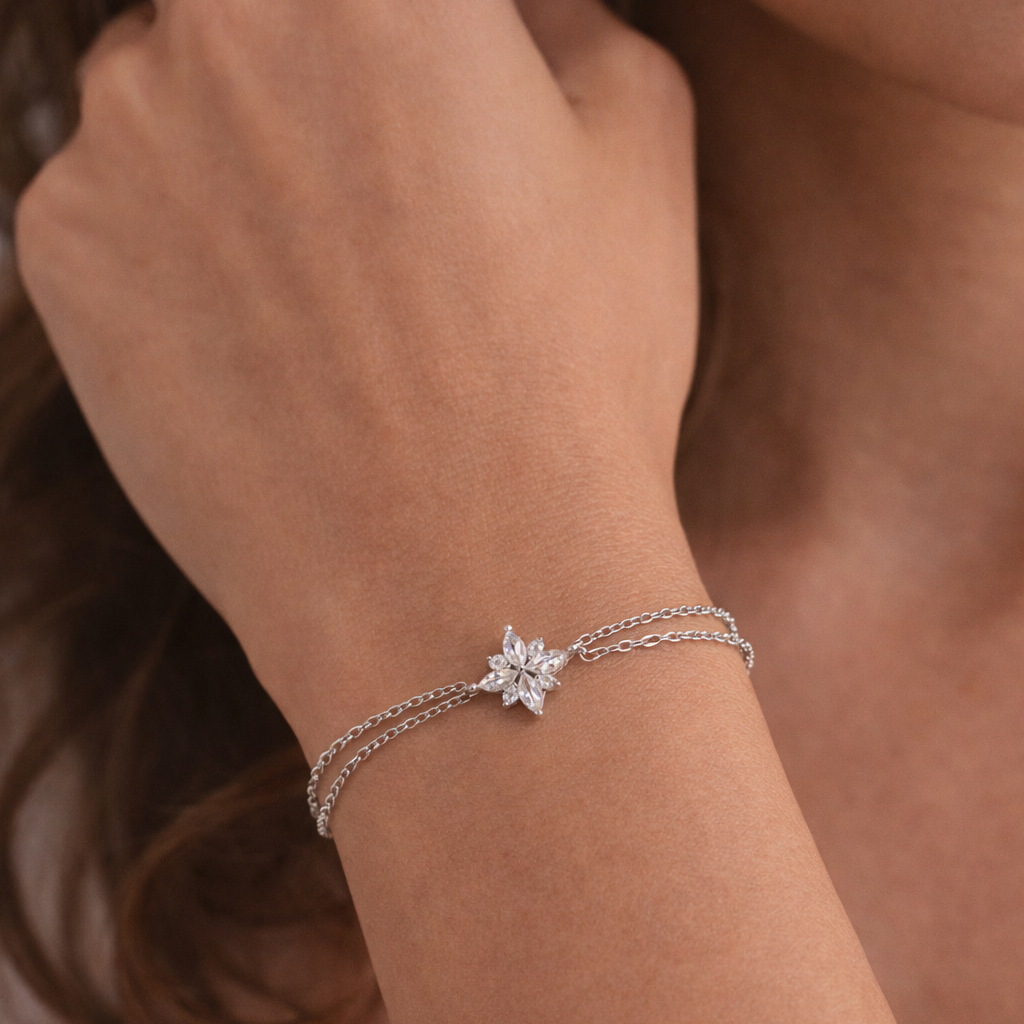 925 Silver Sterling Silver   Star Bracelet 17 +3 cm