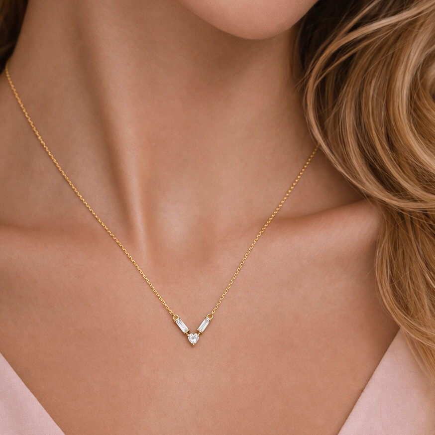 925 Sterling Silver V Shape Pendant Necklace