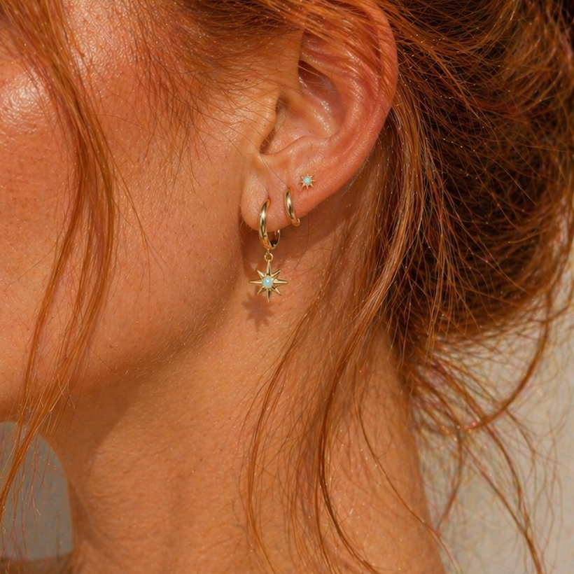 925 sterling silver opal set 3pcs star/hoop/stud