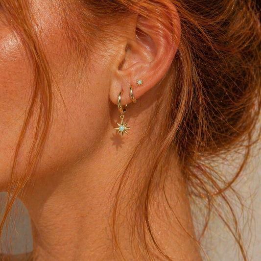 925 sterling silver opal set 3pcs star/hoop/stud