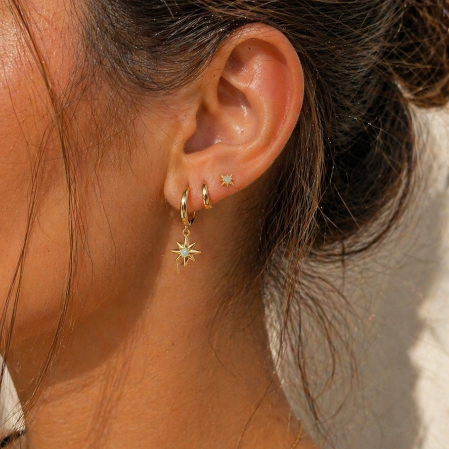 925 sterling silver opal set 3pcs star/hoop/stud