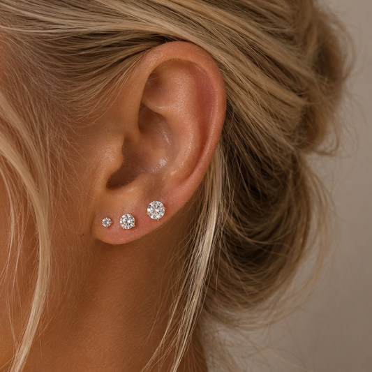 3-Piece Flat Back Zircon Stud Earrings Set – Round CZ, 2mm/2.5mm/3mm with 8mm & Extra 6mm Bars ( stainless steel)