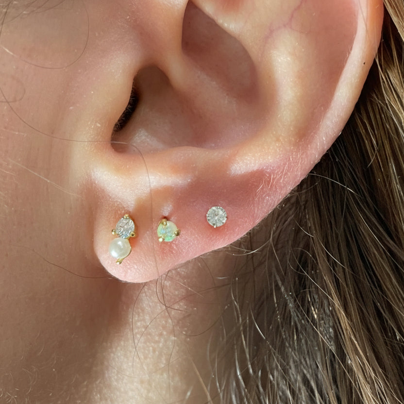 Set of three studs pearl and zircon earring