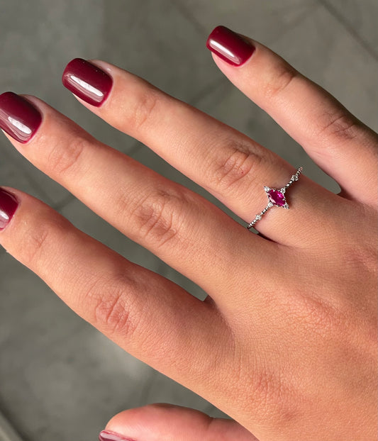 925 Sterling Silver Simple Geometric Pink Colored Zircon Ring  Adjustable