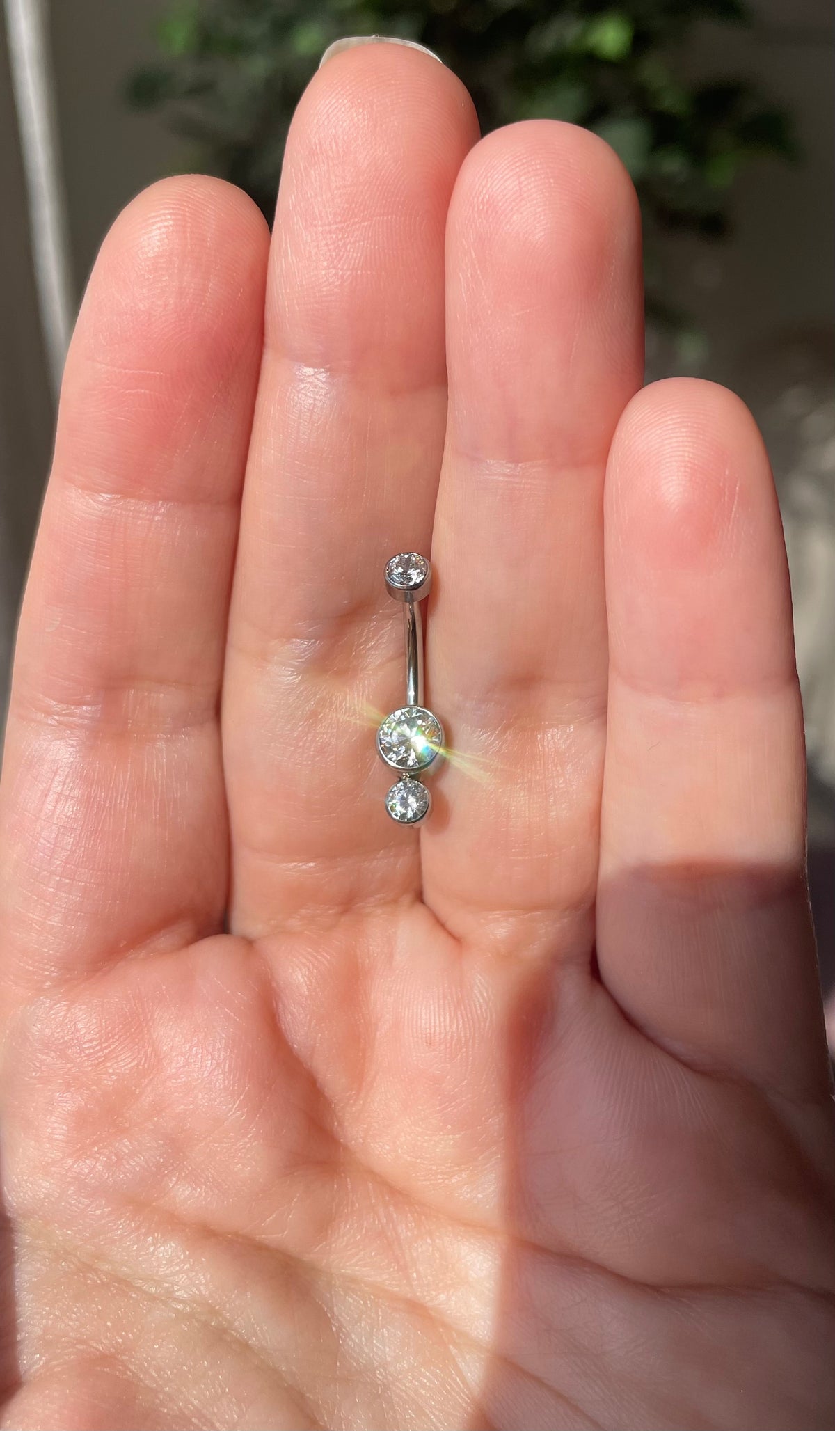 Crystal glow/Titanium silver belly piercing A++ zircon 10mm