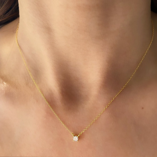 925 Silver Sterling Crystal Zircon Necklace (3.5mm Stone)