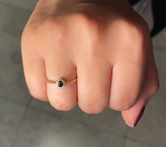 925 Sterling Silver Simple Geometric Black Zircon Ring  Adjustable