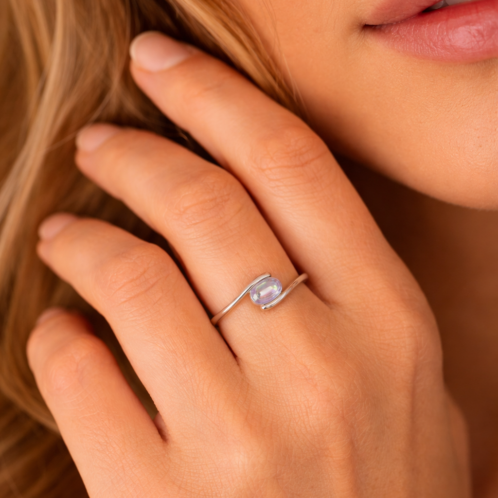 925 Sterling Silver Simple  MoonStone  Ring  Adjustable