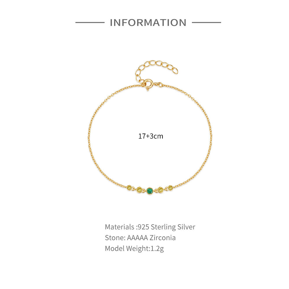 925 Sterling Silver Green Zircon Charm Bracelet