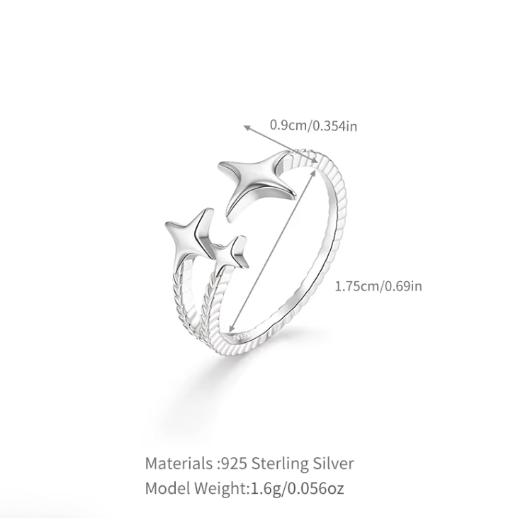925 Sterling Silver Simple shooting star Ring Adjustable