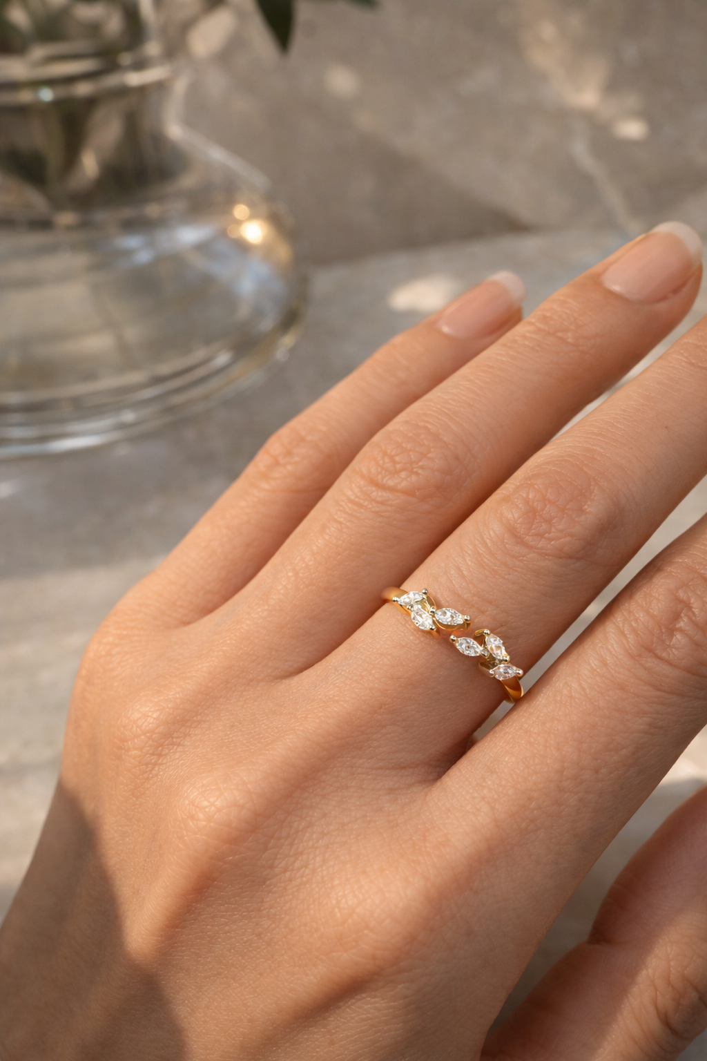 925 Sterling Silver Shine Geometric White Crystal Rings  Adjustable