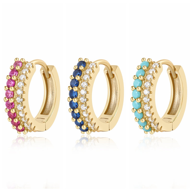 925 Sterling Silver Ear Buckle Double Row Mixed Color Cubic Zirconia (one piece)
