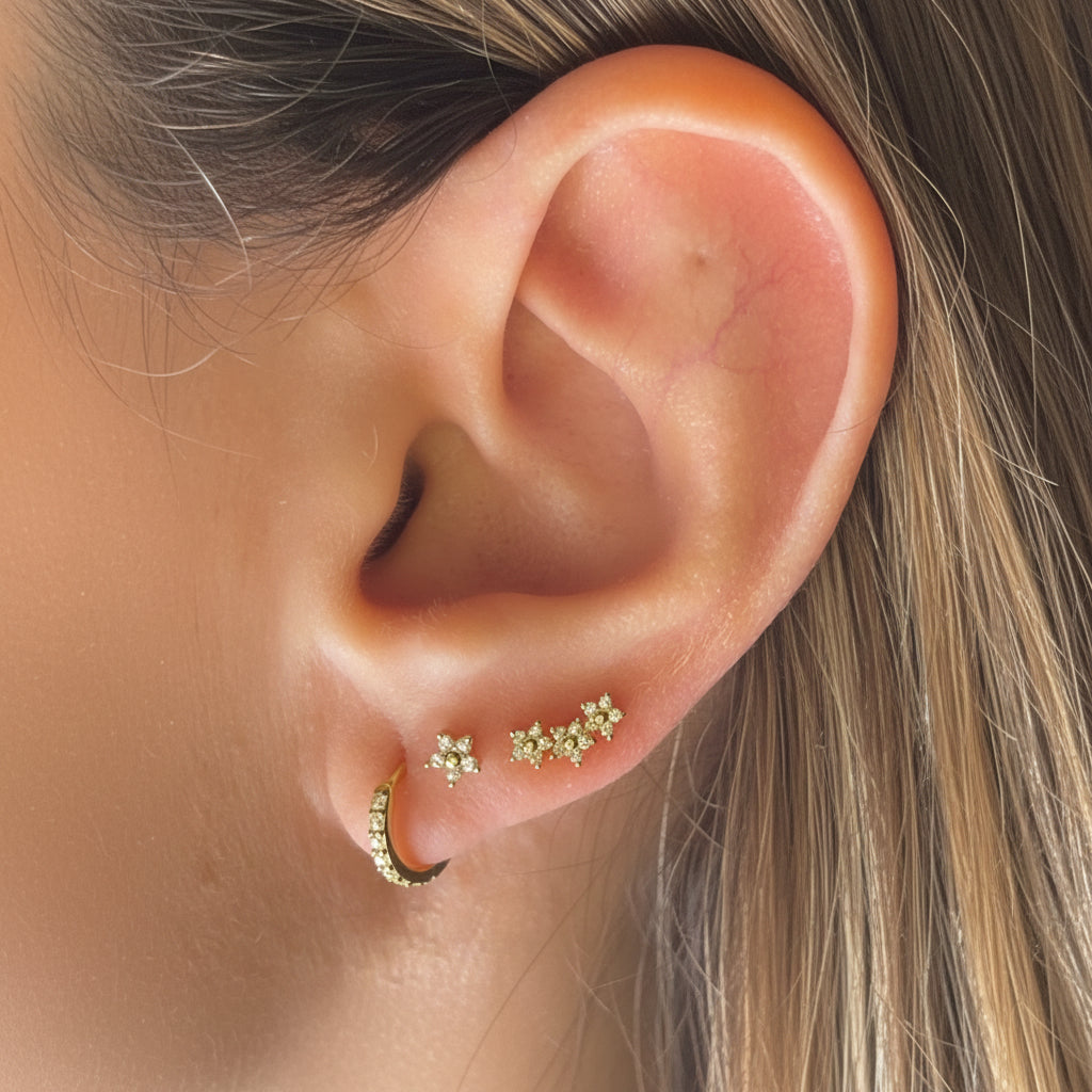 925 Sterling Silver unusual petal  stud earrings Circle for women 3Pcs Piercing earrings
