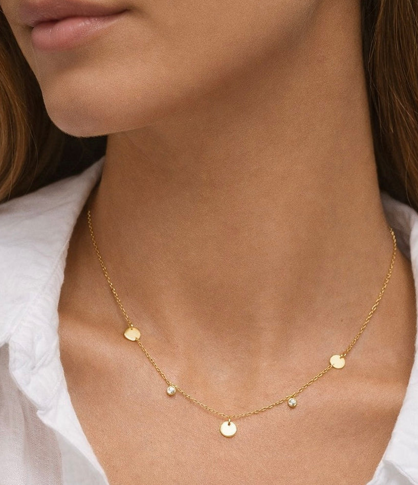 925 Sterling Silver coins Simple Round Zircon Pendant Necklace For Women