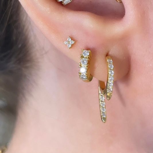 Set Of 3 925 Sterling Silver( g shape, cz zircon hoop 7mm, flower cubic stud)