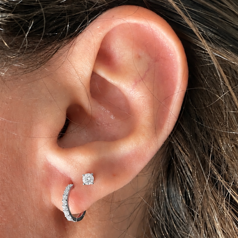 925 sterling silver hoop earring 8mm and stud 2.5 mm