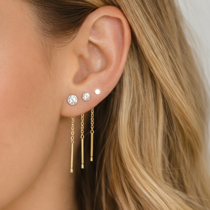 2/3/4mm Zircon Long Chain Tassel Earrings Set for Women 925 Sterling Silver 3PCS piercing Jewelry