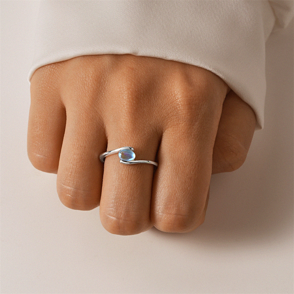 925 Sterling Silver Simple  MoonStone  Ring  Adjustable