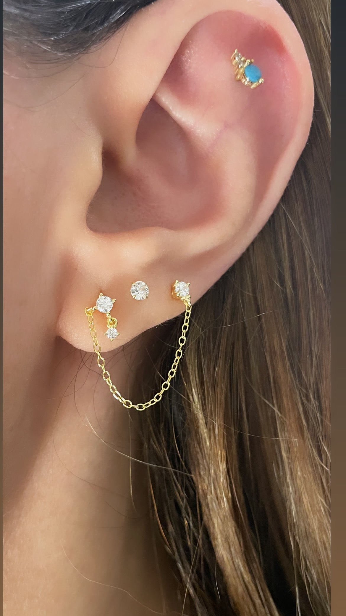 Set of 2 925 Silver (Double chain & Sud ) Earrings