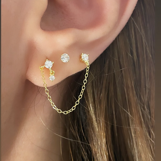 Set of 2 925 Silver (Double chain & Sud ) Earrings
