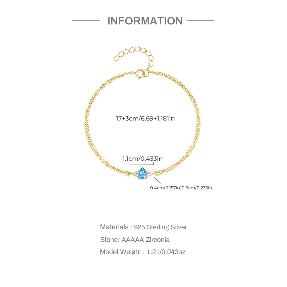 925 Sterling Silver Blue Crystal Bracelet  17cm