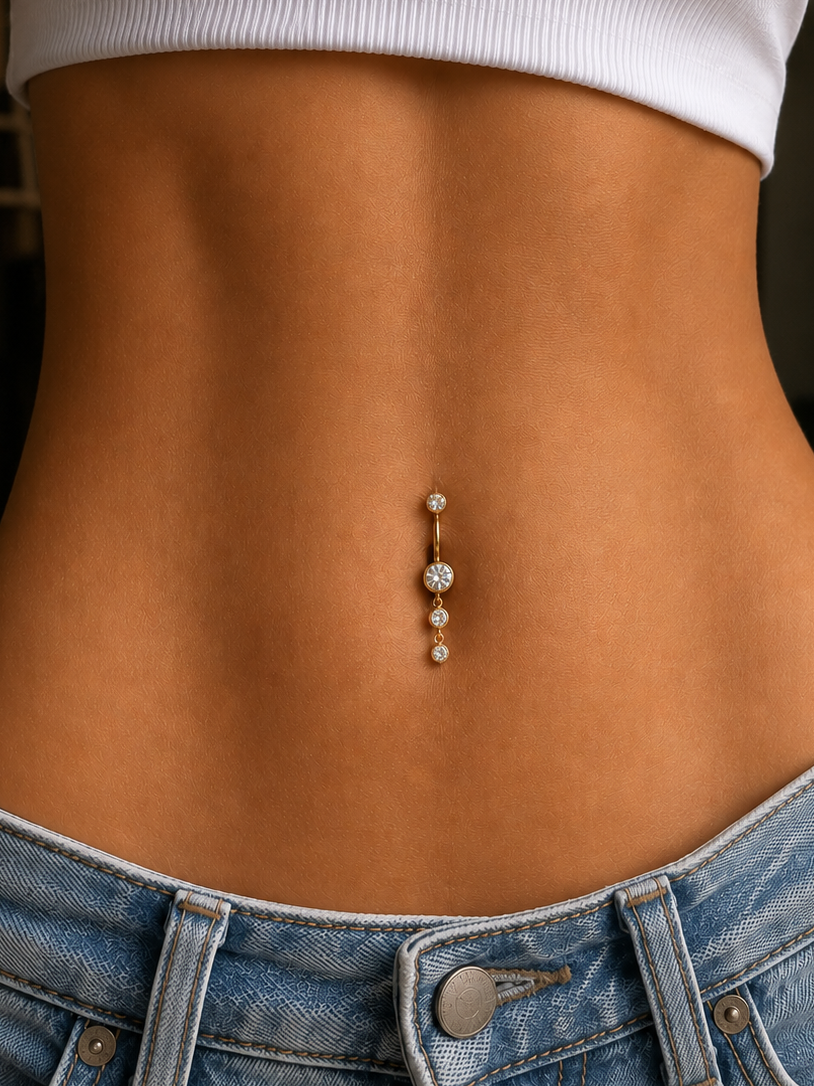 Titanium 1.6/10mm belly 4mm/6mm zircon dangle piercing