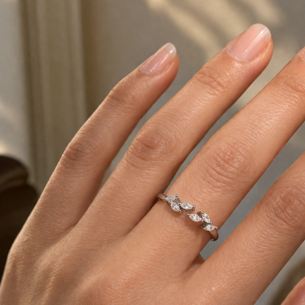 925 Sterling Silver Shine Geometric White Crystal Rings  Adjustable