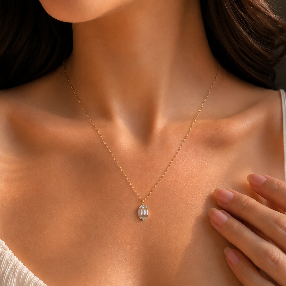 925 Sterling Silver Romantic Combined Zircon Crystal Pendant Women Necklace