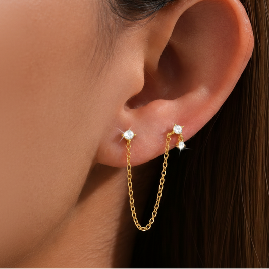 925 Sterling Silver V Shaped Chain Tassel Stud Earrings ( one chain )