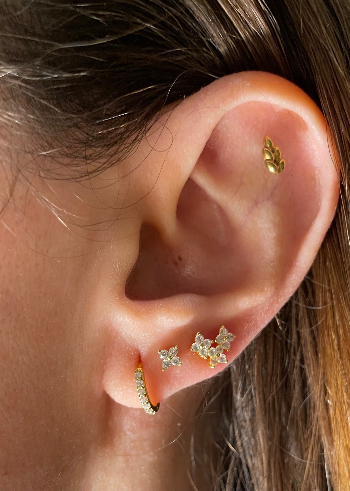 925 Sterling Silver unusual petal  stud earrings Circle for women 3Pcs Piercing earrings