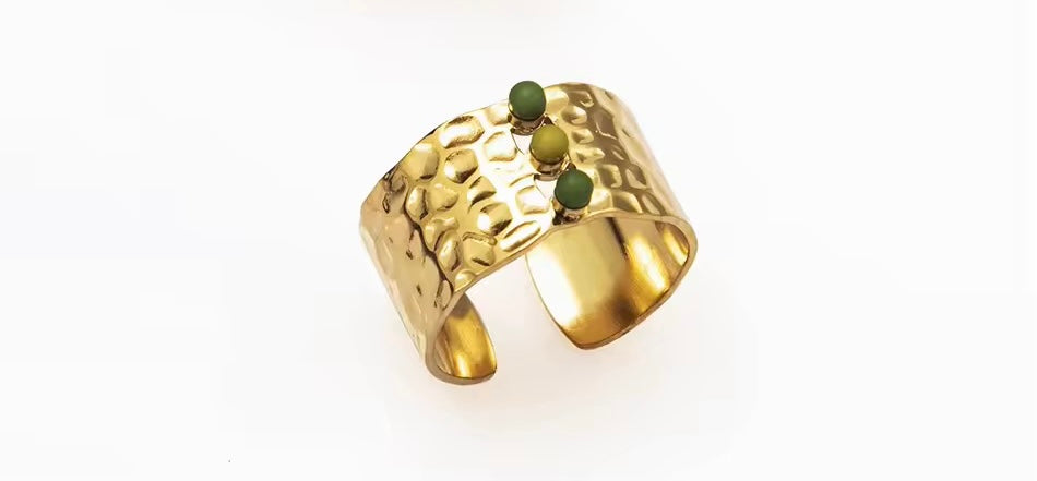 Opening Finger Rings Jewelry for Women Stainless Steel Handmade Stone Green Adjustable Ring