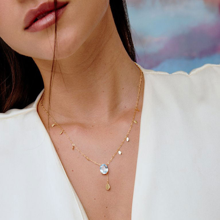 925 Sterling Silver Aquamarine Blue Necklace