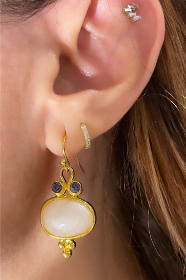 1Pair Luxury Boho Jewelry Vintage Oval Stone Purple Cubic Zirconia Earrings