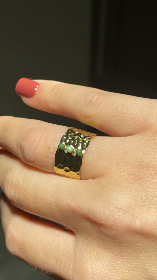Opening Finger Rings Jewelry for Women Stainless Steel Handmade Stone Green Adjustable Ring