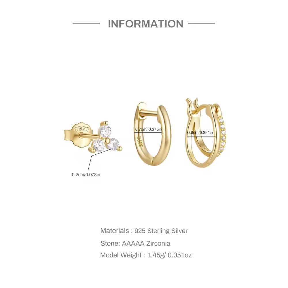Set of 3pcs Geometric Rhinestone Earrings