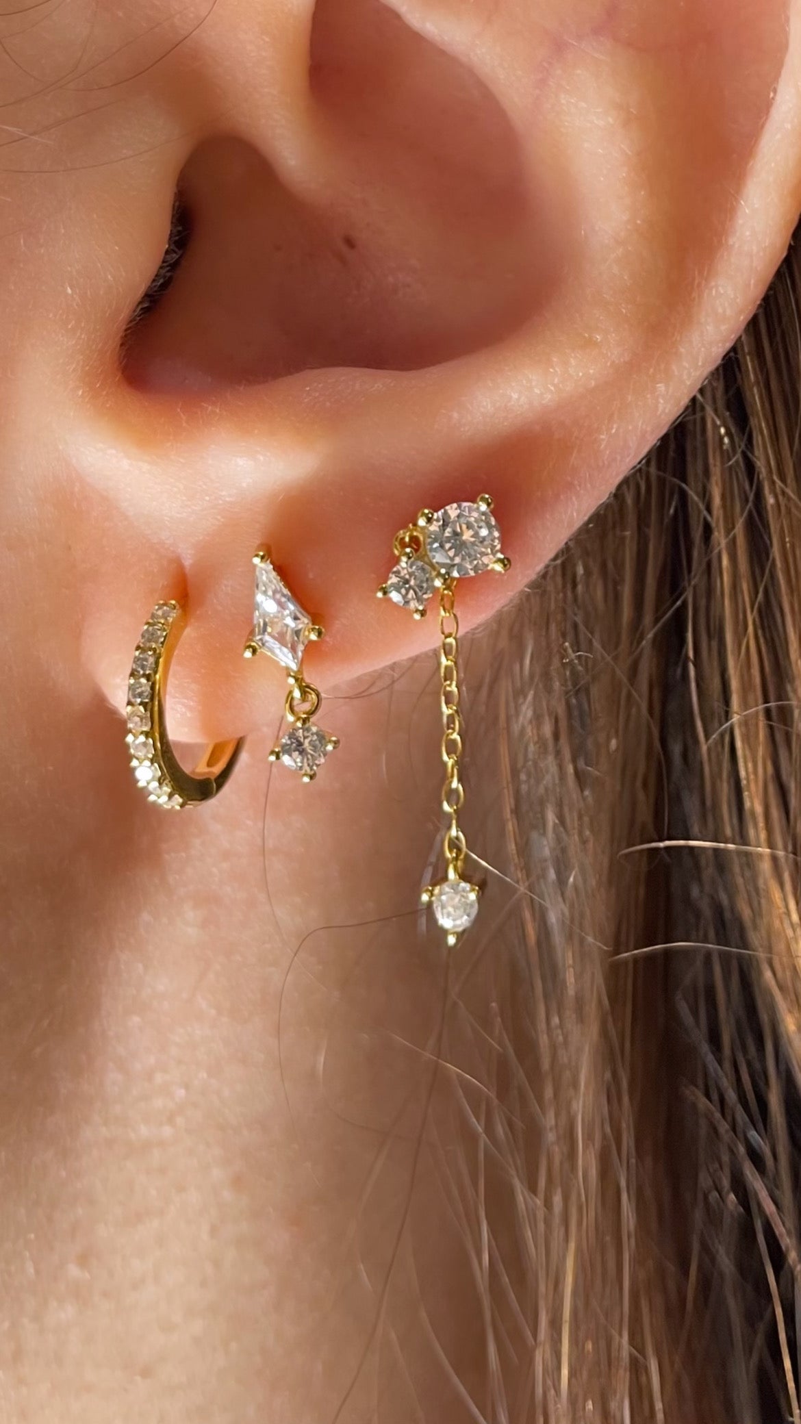 925 Sterling Silver 3Piece Earring Set Diamond/tassel