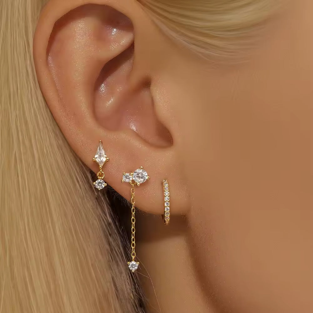 925 Sterling Silver 3Piece Earring Set Diamond/tassel