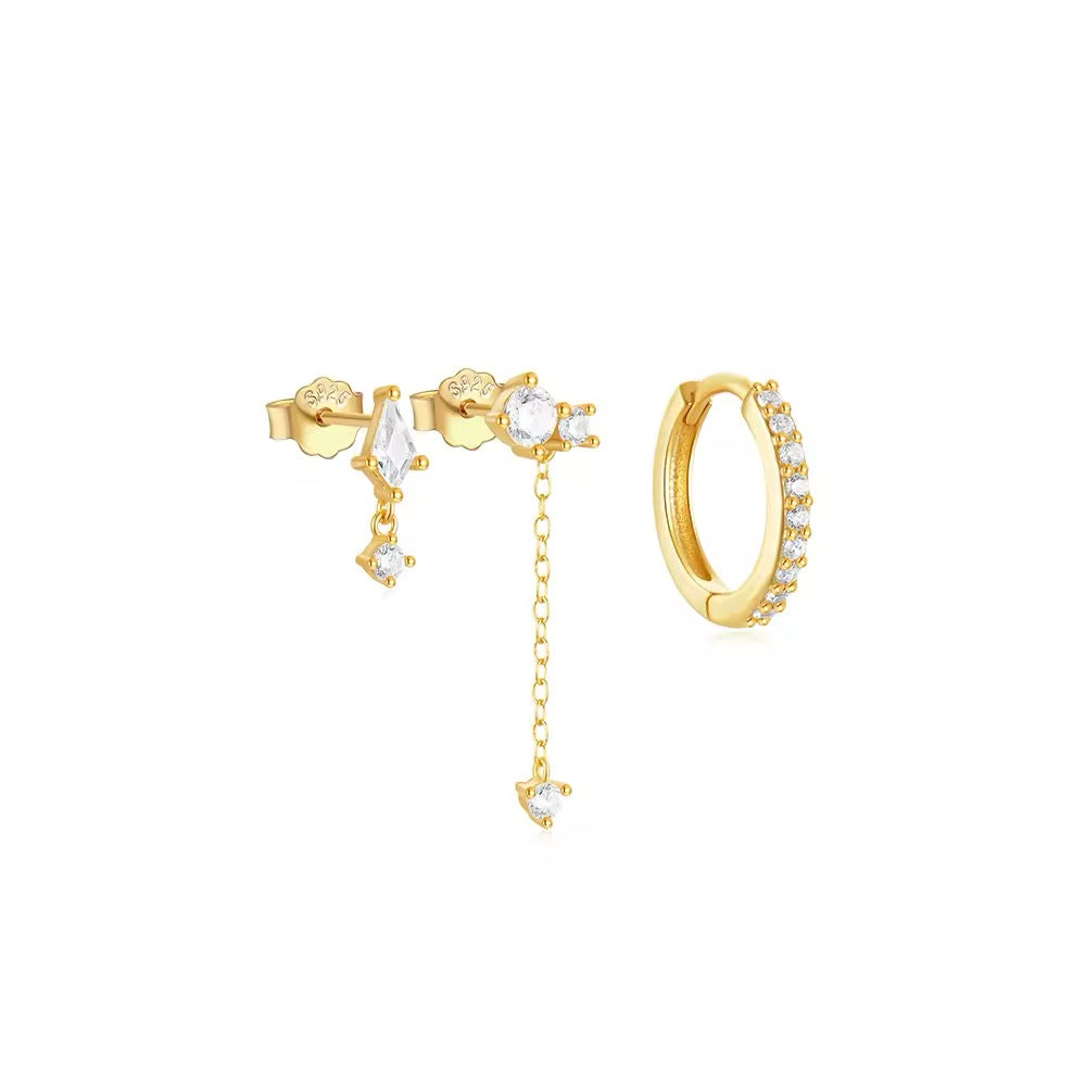 925 Sterling Silver 3Piece Earring Set Diamond/tassel