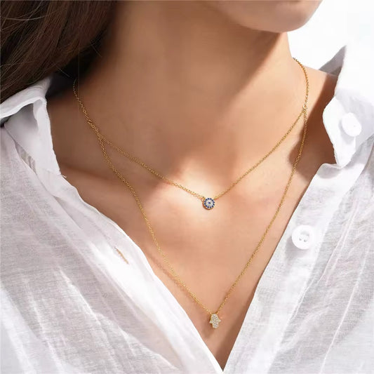 925 Sterling Silver Double Layer demon eye Pendant Necklaces
