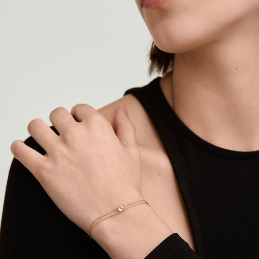 925 Silver Sterling Single Zircon Double Layer Bracelet