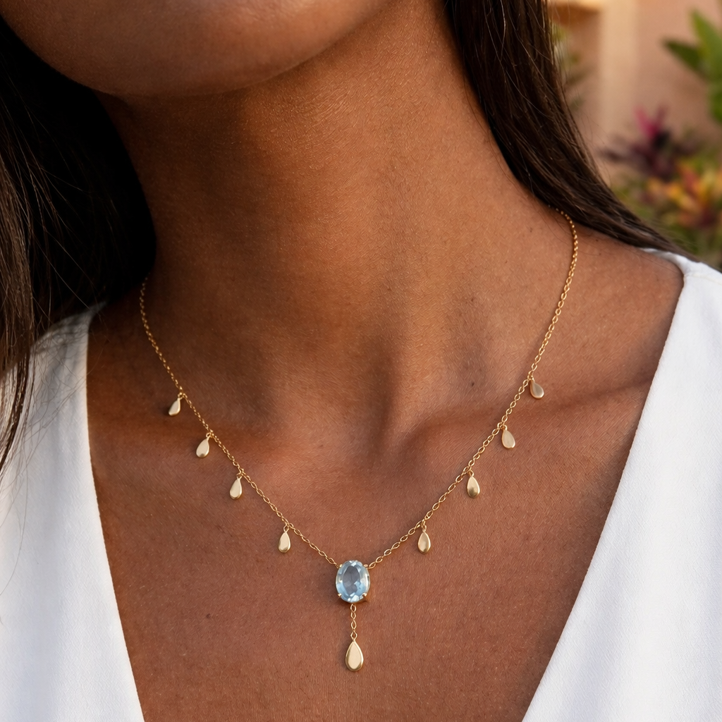 925 Sterling Silver Aquamarine Blue Necklace