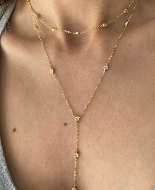 925 Sterling Silver Multi Layered Gold Color Y Shape Choker