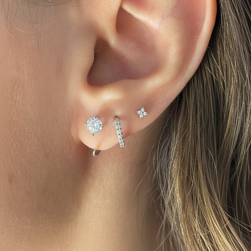 Set of 3 Pcs 925 Silver sterling hook hoop flower