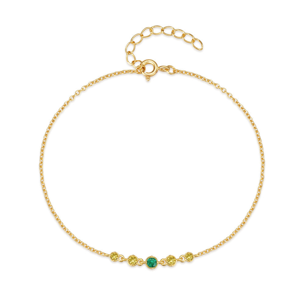 925 Sterling Silver Green Zircon Charm Bracelet