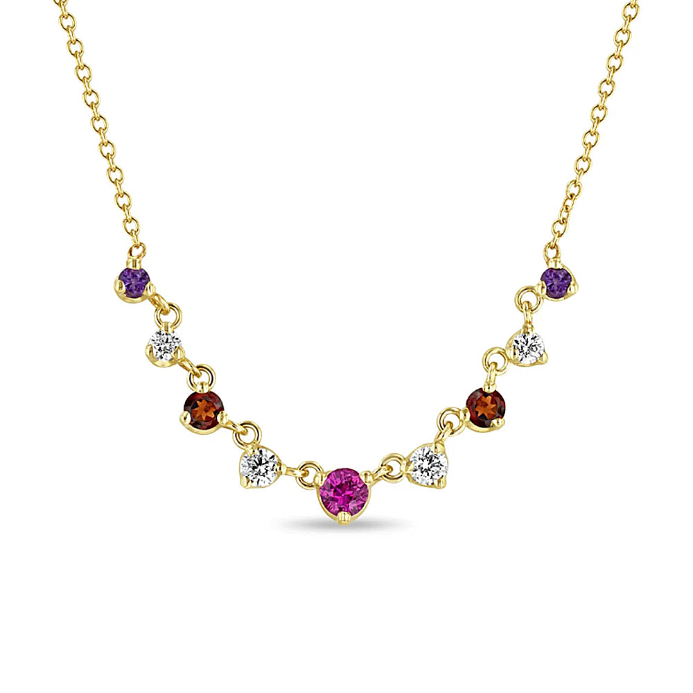 925 Sterling Silver Necklace Colored Cubic Zirconia