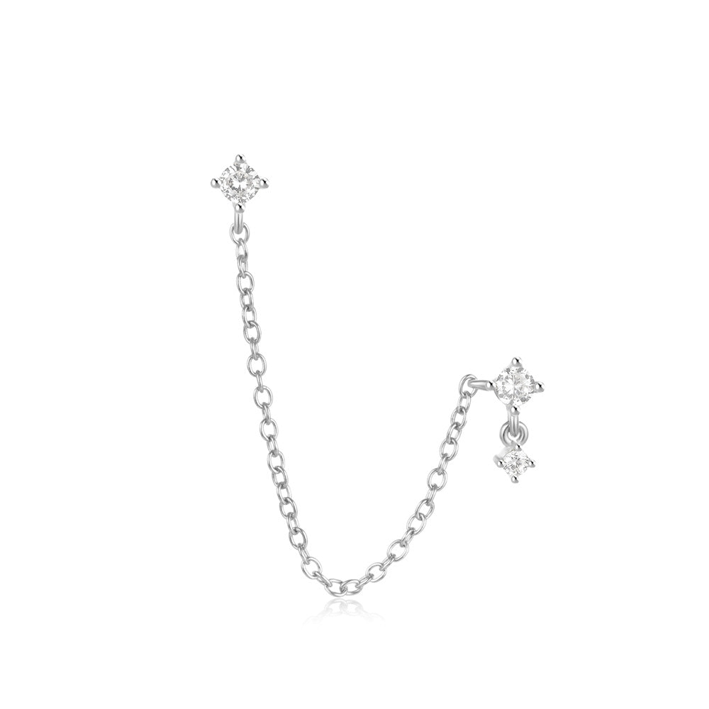 925 Sterling Silver V Shaped Chain Tassel Stud Earrings ( one chain )