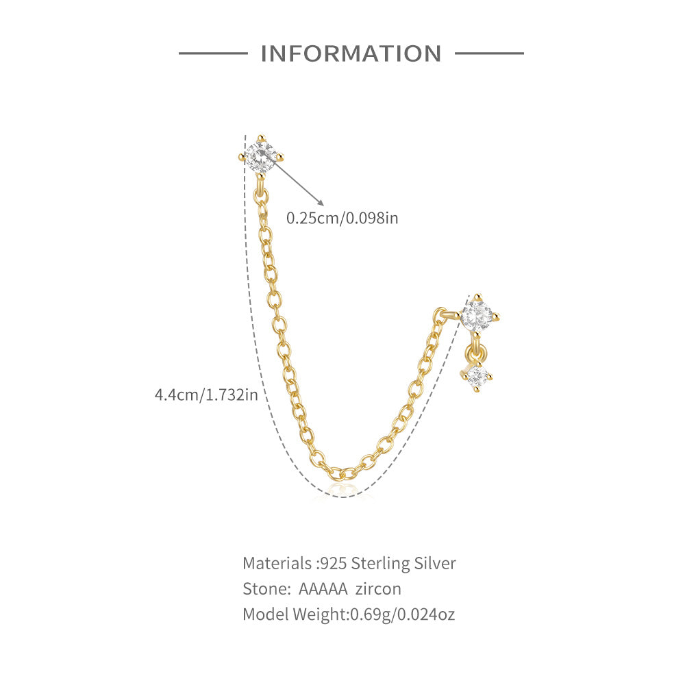 925 Sterling Silver V Shaped Chain Tassel Stud Earrings ( one chain )