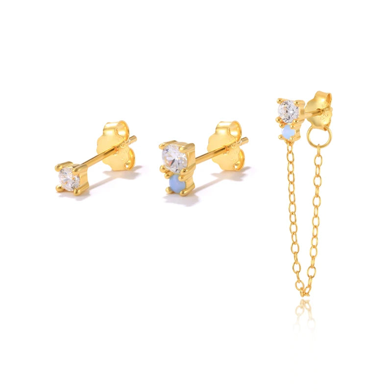 925 Sterling Silver Jewelry 3pcs Set, Geometry Colored CZ