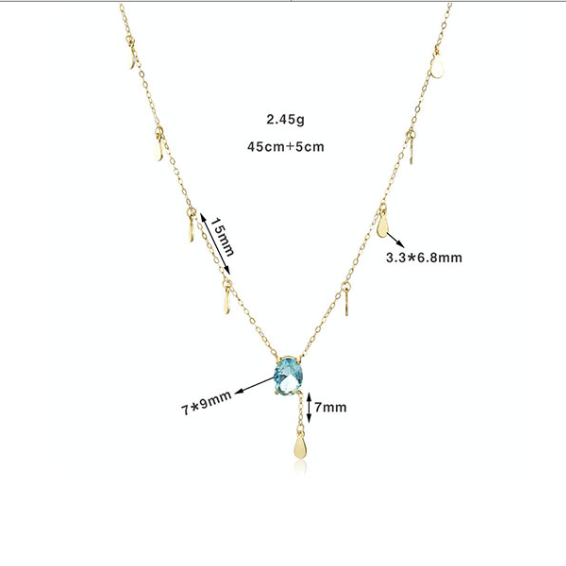 925 Sterling Silver Aquamarine Blue Necklace